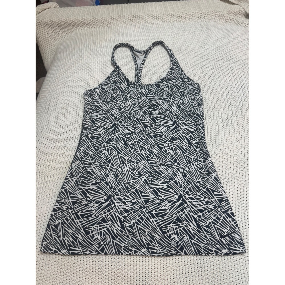 Nike Dri-FIT Racerback Tank Top Womens Small Black White Abstract Print Slim Fit